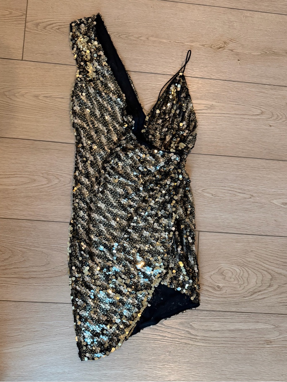 Michael Costello Black & Gold Sequin Mini Dress